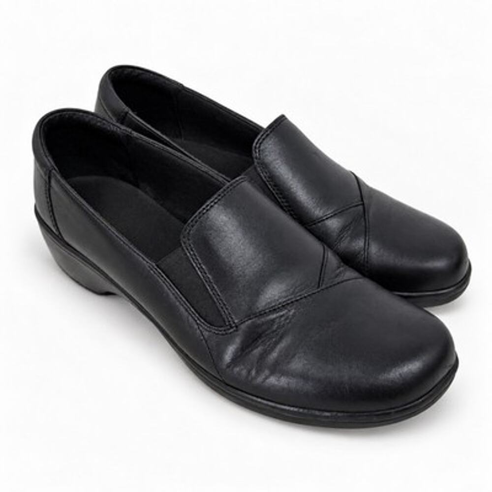 Clarks Bendables Wedge Slip On Womens 11M Black Leather Low Heel 62953